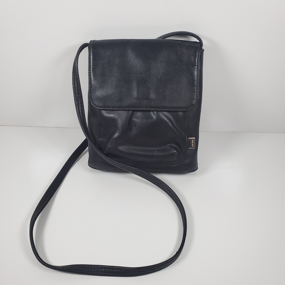 Nine West Black Faux Leather Crossbody Handbag Organizer Purse Adjustable Strap
